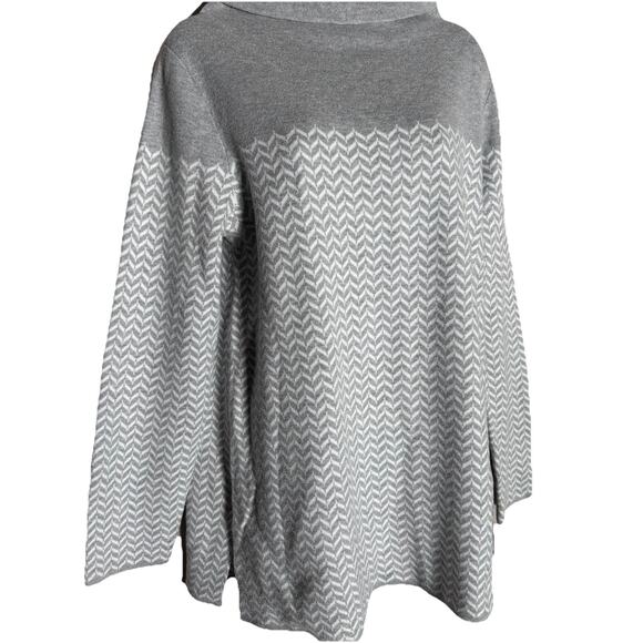 Aspen Women’s Large Gray White Chevron Mock Neck Tunic Sweater, EUC, Heavy Cozy - Picture 3 of 7